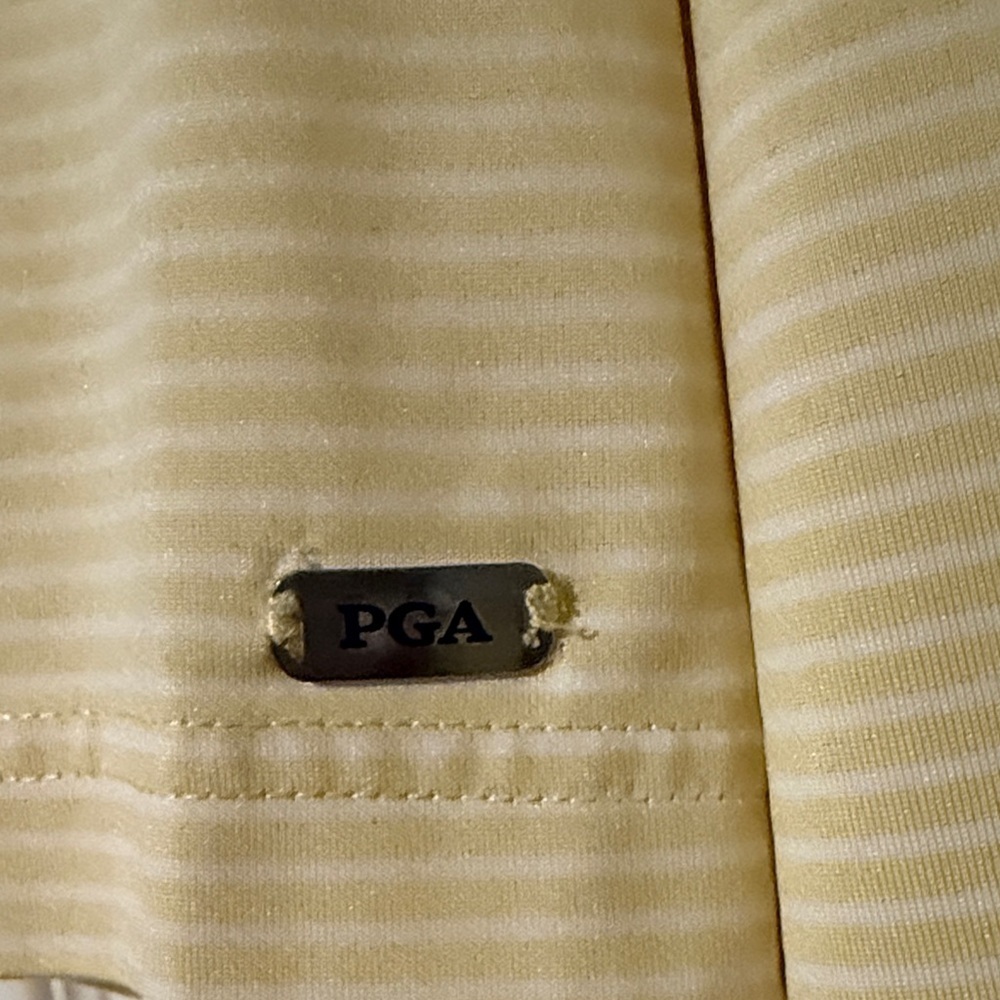PGA Authentic Men's Yellow and White Striped Golf Polo Shirt - Picture 3 of 4